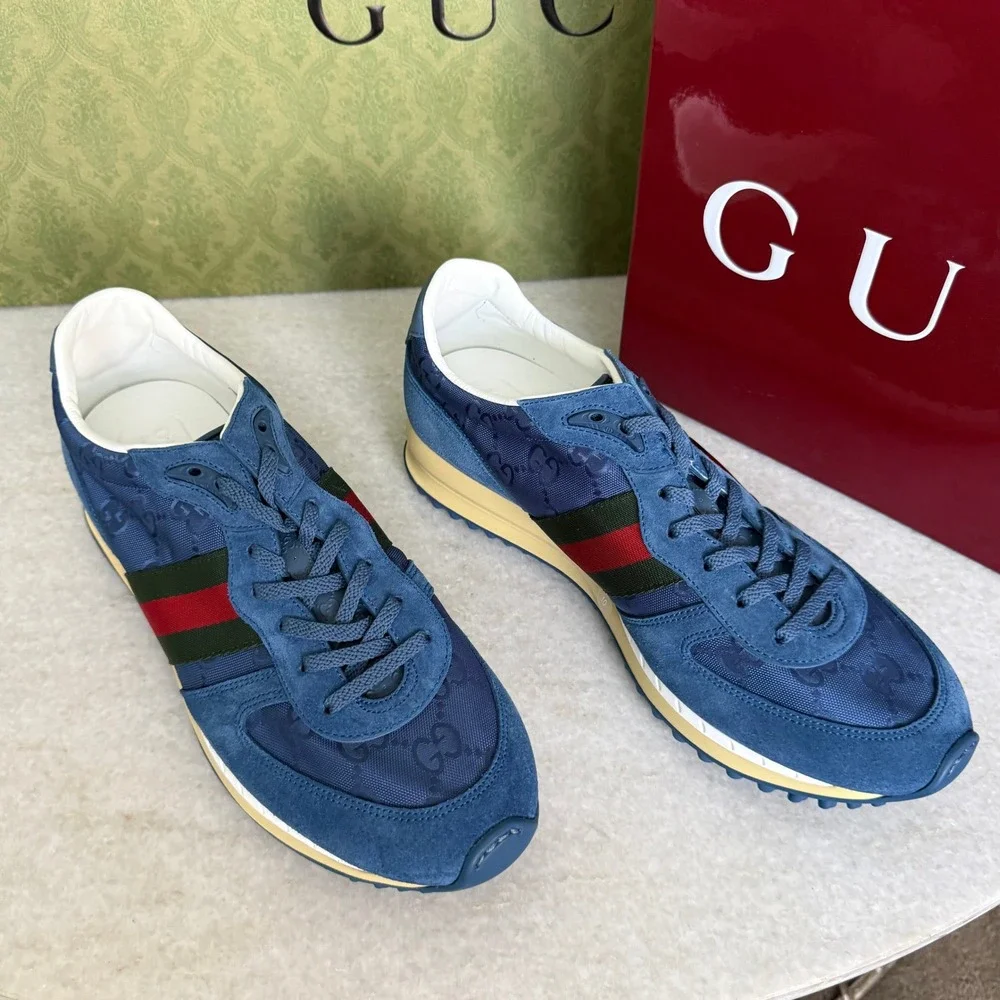 Gucci 832461 Men's Canvas Blue GG Re-Motion sneaker, Size UK 10